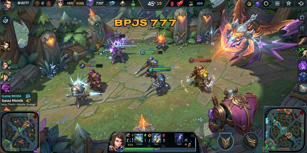 Screenshot gameplay BPJS777 menunjukkan pertempuran epik antar hero yang mendebarkan.