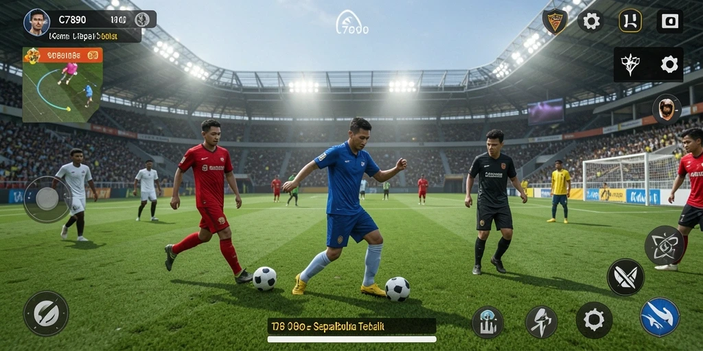 Tampilan gameplay menarik dalam C7890 yang menampilkan pertandingan sepak bola seru.