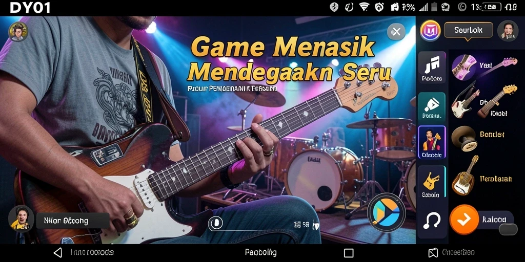 Screenshot DY01 menunjukkan gameplay interaktif yang menarik dengan musik beragam.