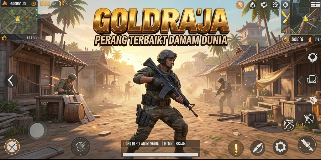 Screenshot gameplay <strong>GOLDRAJA</strong> menampilkan aksi seru dalam pertempuran Battle Royale.