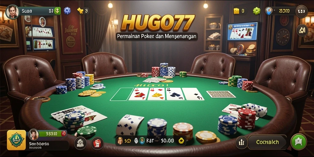 Tampilan gameplay Poker yang mendebarkan di HUGO77.