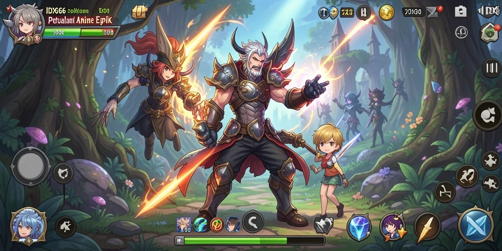 Screenshot gameplay <strong>IDX66</strong> menampilkan pertarungan epik karakter Anime.