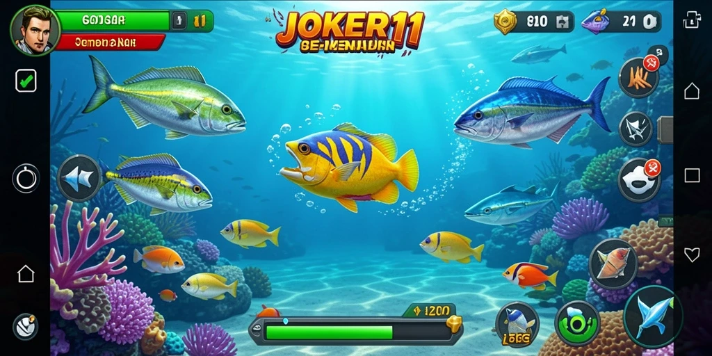 Screenshot gameplay JOKER11 menampilkan aksi memukau dalam Tembak Ikan.