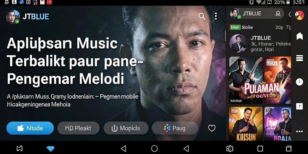 Tampilan gameplay JTBLUE menampilkan beragam pilihan lagu dan antarmuka yang menarik.