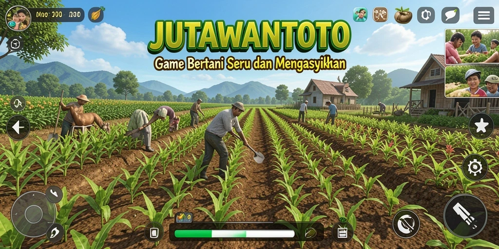 Tampilan gameplay JUTAWANTOTO yang menggambarkan aktivitas bertani.
