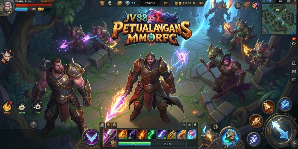 Screenshot gameplay JV88 menunjukkan pertempuran epik antara pemain dan monster.