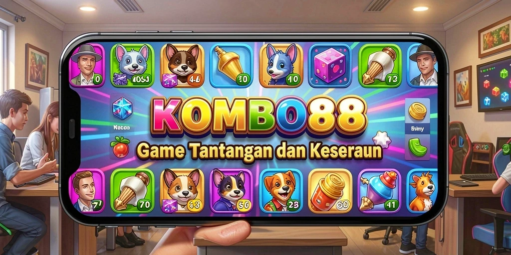 Screenshot menunjukkan gameplay seru di KOMBO88 dengan kombinasi warna-warni.