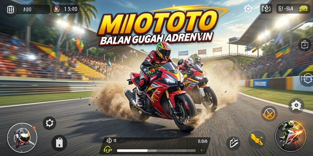 Tangkapan layar gameplay MIOTOTO dengan aksi balapan motor yang mendebarkan.