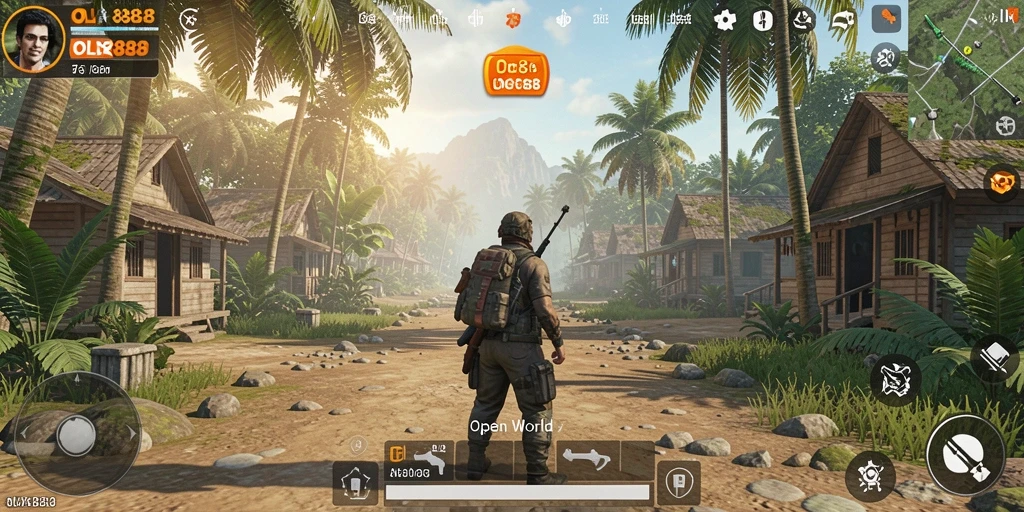 Tangkapan layar utama OLX888 menampilkan kebebasan eksplorasi di dunia Open World.