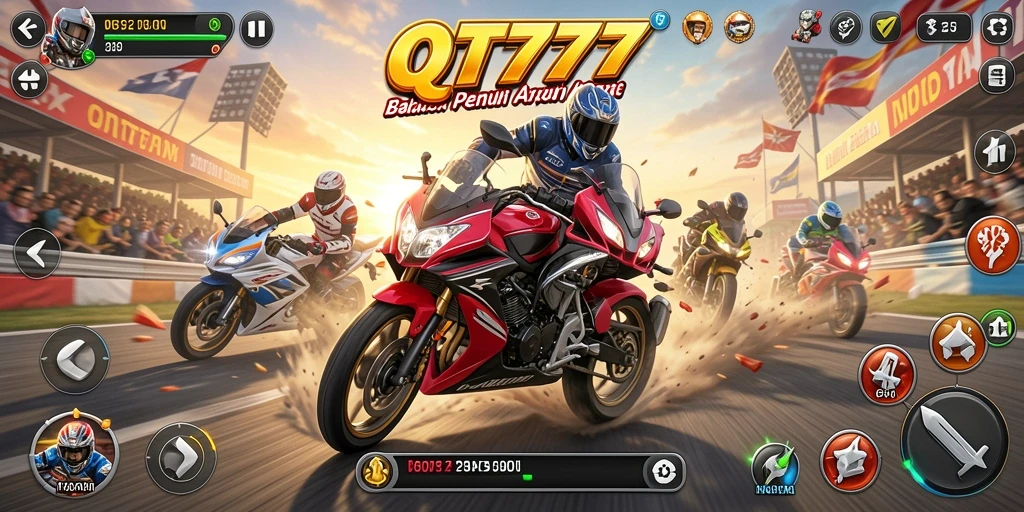 Screenshot QT777 menampilkan aksi balapan motor yang mendebarkan.
