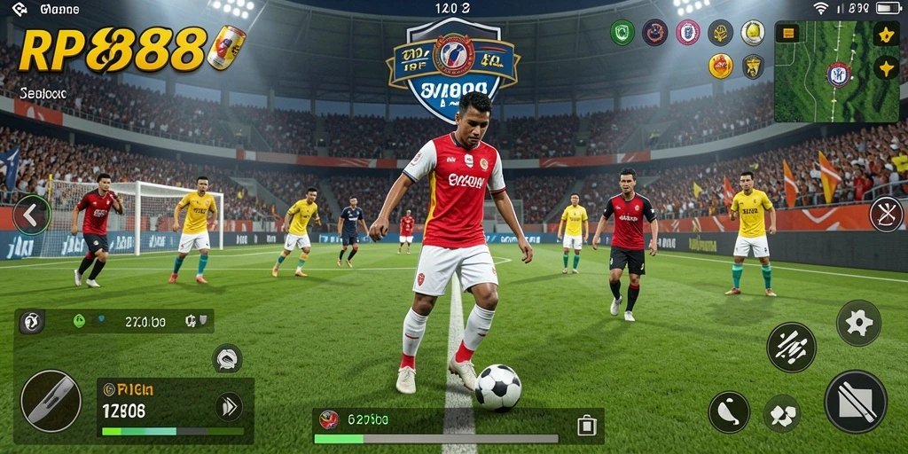 Tampilan gameplay menarik dalam RP888 saat beraksi di lapangan sepak bola.
