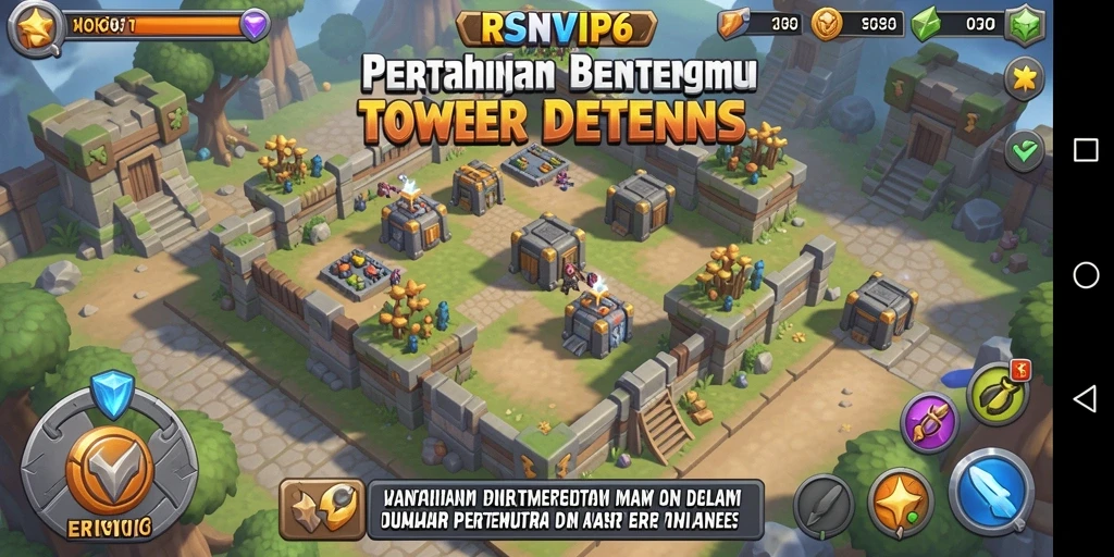 Tangkapan layar gameplay RSNVIP6 dengan suasana pertempuran Tower Defense.