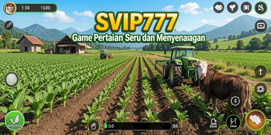 Tampilan gameplay SVIP777 yang menakjubkan dengan ladang dan tanaman yang subur.
