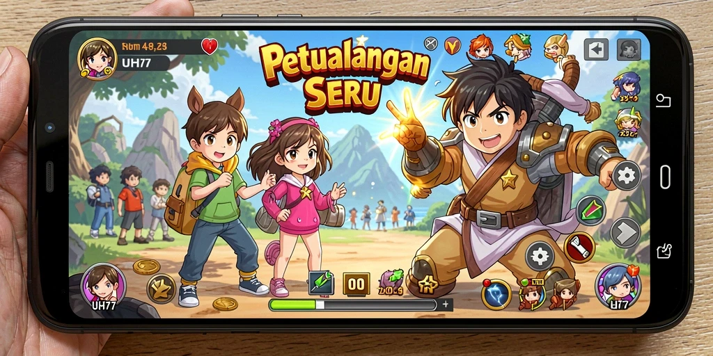 Screenshot UH77 menampilkan aksi seru dari karakter anime.