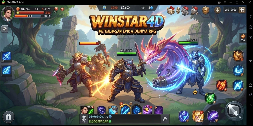 Tampilan gameplay WINSTAR4D menampilkan pertarungan seru dalam dunia RPG.